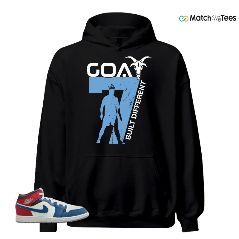 NIKE JORDAN 1 MID TRUE BLUE VARSITY RED (PS) SNEAKER Matching Tees hoodie