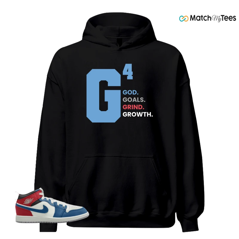 NIKE JORDAN 1 MID TRUE BLUE VARSITY RED (PS) SNEAKER Matching Tees hoodie