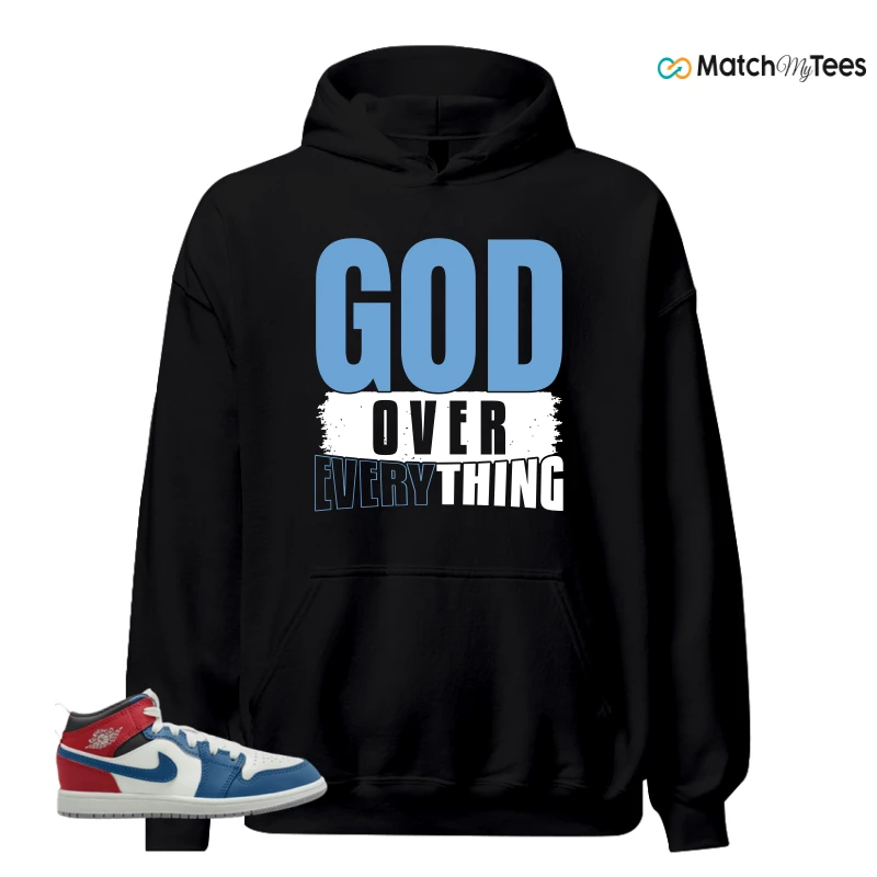 NIKE JORDAN 1 MID TRUE BLUE VARSITY RED (PS) SNEAKER Matching Tees hoodie