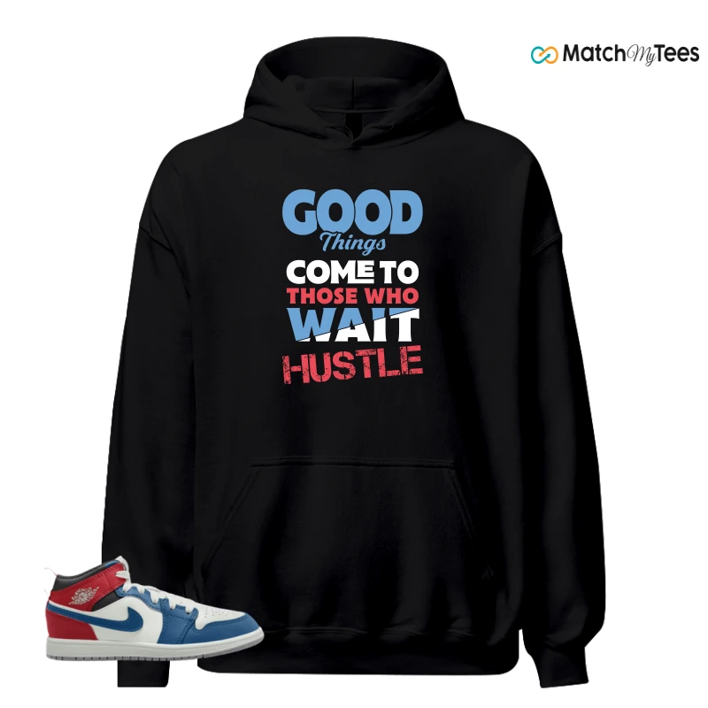 NIKE JORDAN 1 MID TRUE BLUE VARSITY RED (PS) SNEAKER Matching Tees hoodie