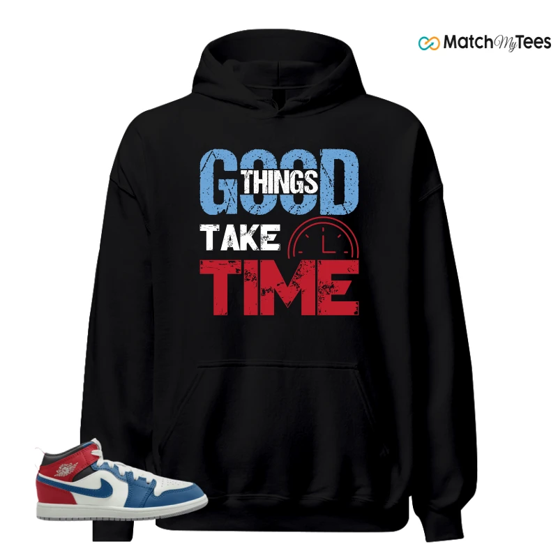 NIKE JORDAN 1 MID TRUE BLUE VARSITY RED (PS) SNEAKER Matching Tees hoodie