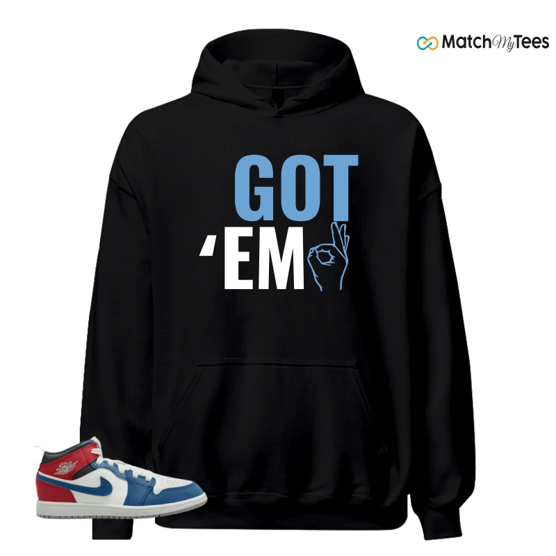 NIKE JORDAN 1 MID TRUE BLUE VARSITY RED (PS) SNEAKER Matching Tees hoodie