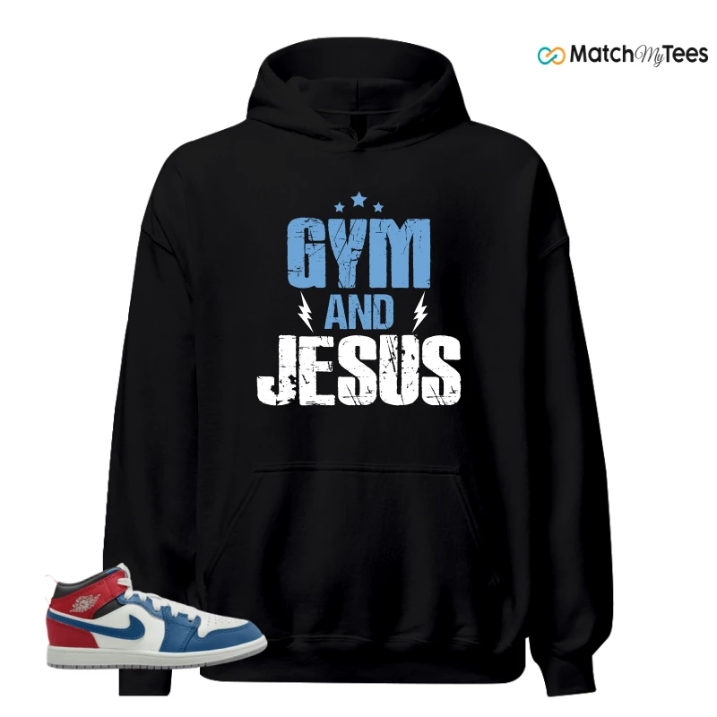 NIKE JORDAN 1 MID TRUE BLUE VARSITY RED (PS) SNEAKER Matching Tees hoodie