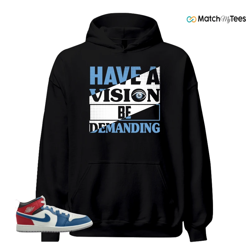 NIKE JORDAN 1 MID TRUE BLUE VARSITY RED (PS) SNEAKER Matching Tees hoodie
