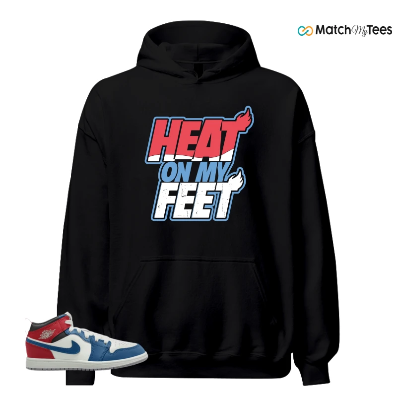 NIKE JORDAN 1 MID TRUE BLUE VARSITY RED (PS) SNEAKER Matching Tees hoodie