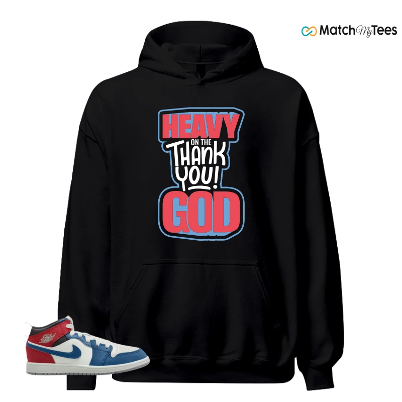 NIKE JORDAN 1 MID TRUE BLUE VARSITY RED (PS) SNEAKER Matching Tees hoodie