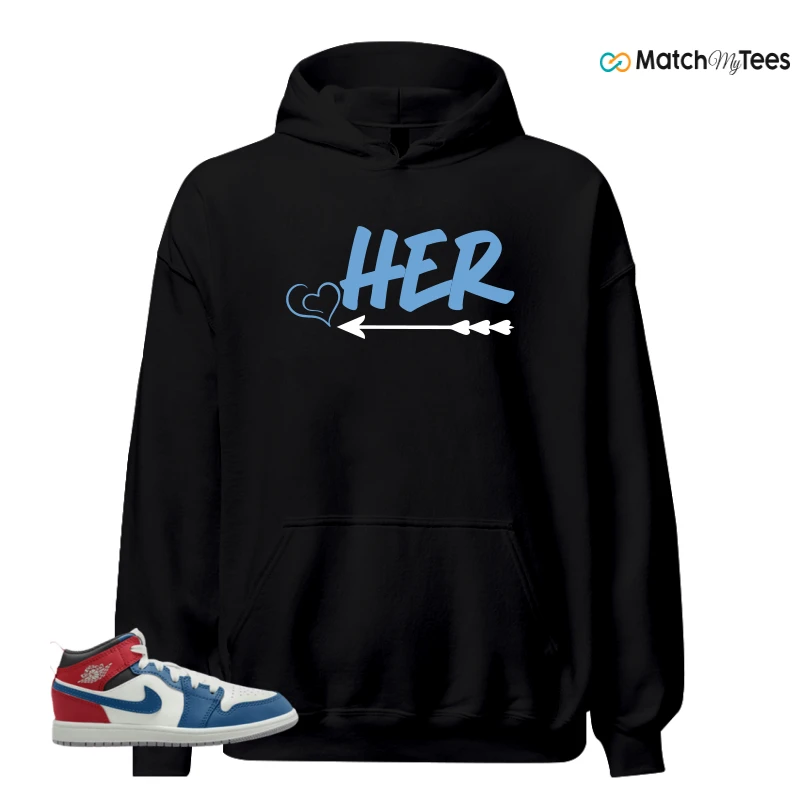 NIKE JORDAN 1 MID TRUE BLUE VARSITY RED (PS) SNEAKER Matching Tees hoodie