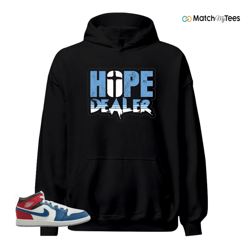 NIKE JORDAN 1 MID TRUE BLUE VARSITY RED (PS) SNEAKER Matching Tees hoodie