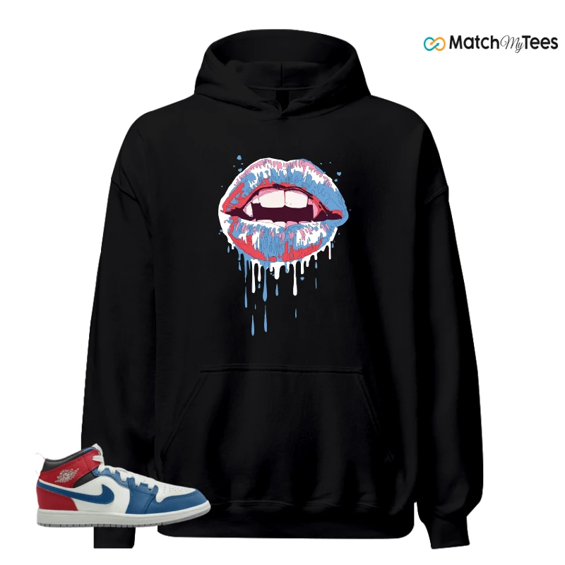 NIKE JORDAN 1 MID TRUE BLUE VARSITY RED (PS) SNEAKER Matching Tees hoodie