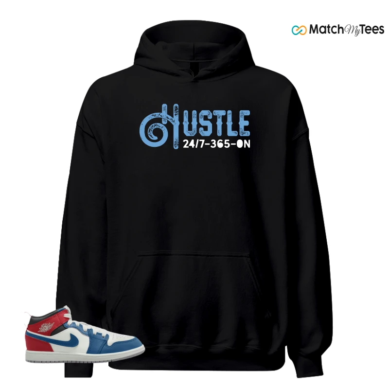 NIKE JORDAN 1 MID TRUE BLUE VARSITY RED (PS) SNEAKER Matching Tees hoodie