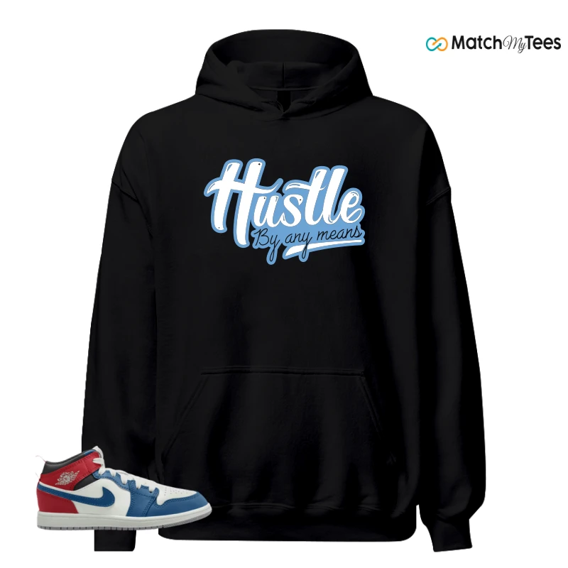 NIKE JORDAN 1 MID TRUE BLUE VARSITY RED (PS) SNEAKER Matching Tees hoodie