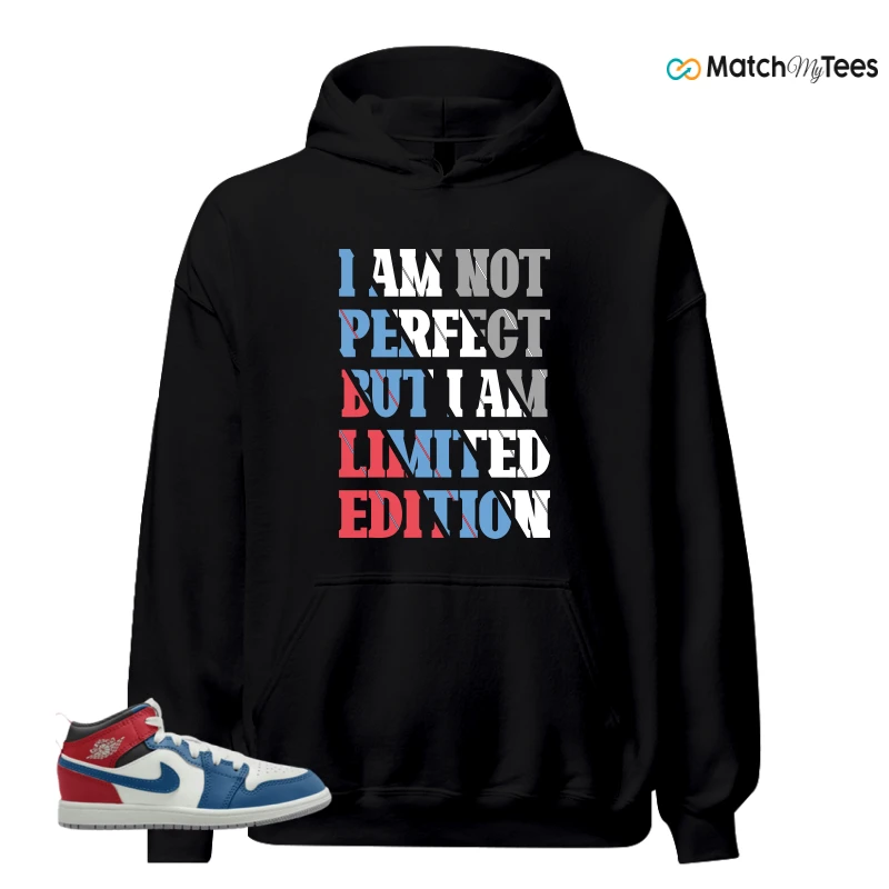 NIKE JORDAN 1 MID TRUE BLUE VARSITY RED (PS) SNEAKER Matching Tees hoodie