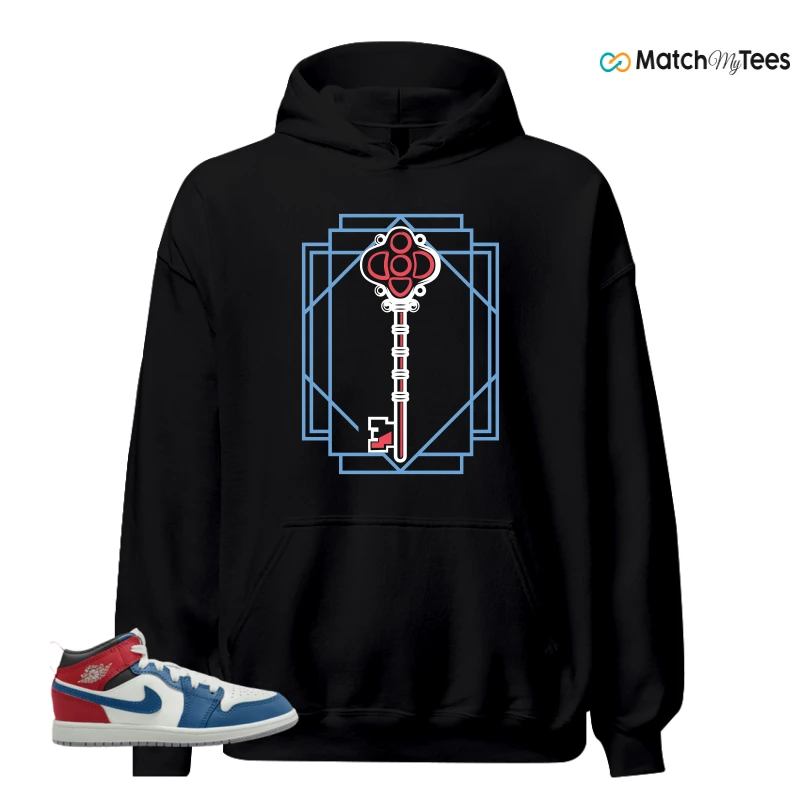 NIKE JORDAN 1 MID TRUE BLUE VARSITY RED (PS) SNEAKER Matching Tees hoodie