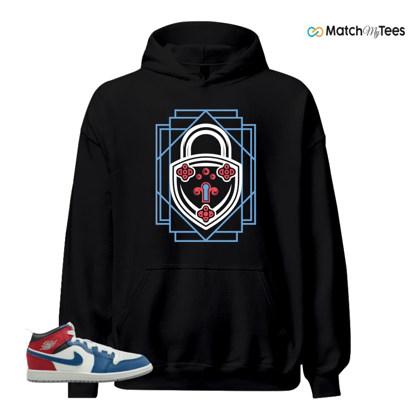 NIKE JORDAN 1 MID TRUE BLUE VARSITY RED (PS) SNEAKER Matching Tees hoodie