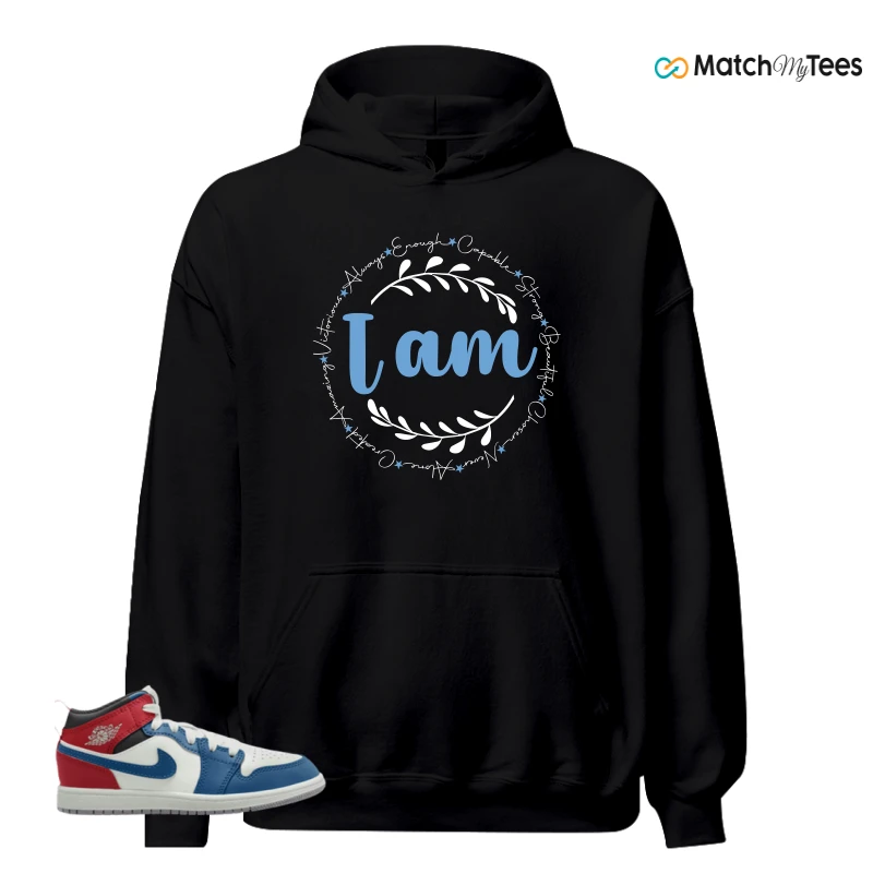 NIKE JORDAN 1 MID TRUE BLUE VARSITY RED (PS) SNEAKER Matching Tees hoodie