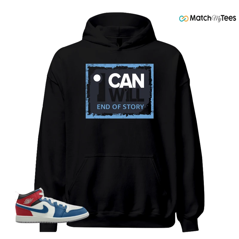 NIKE JORDAN 1 MID TRUE BLUE VARSITY RED (PS) SNEAKER Matching Tees hoodie