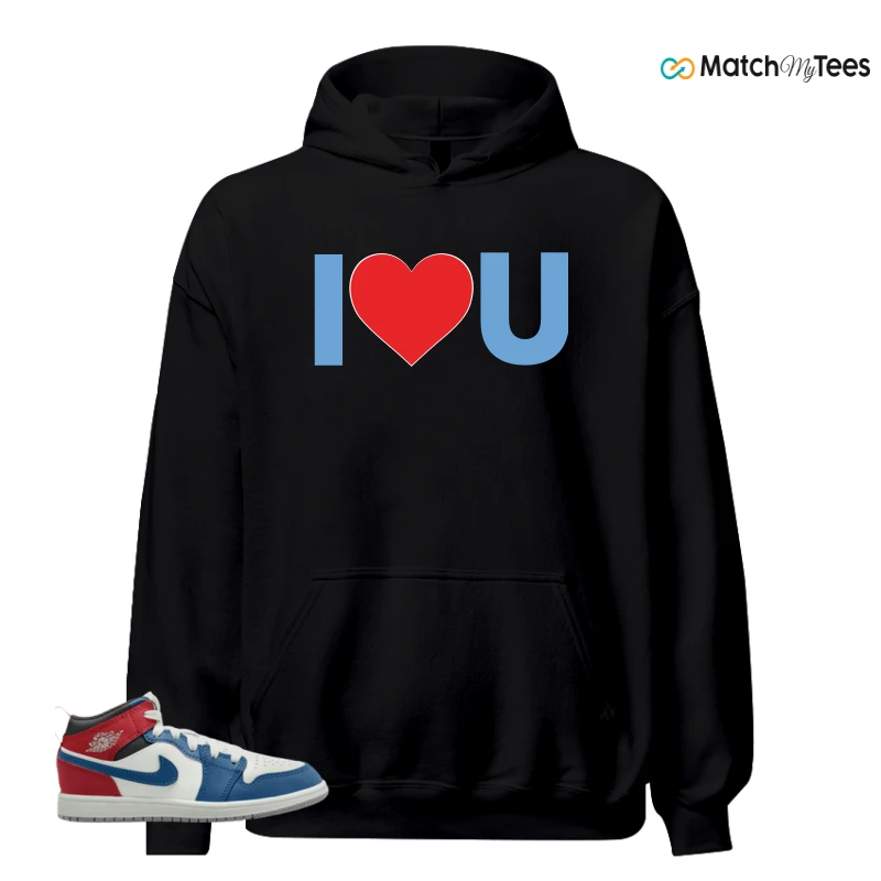 NIKE JORDAN 1 MID TRUE BLUE VARSITY RED (PS) SNEAKER Matching Tees hoodie