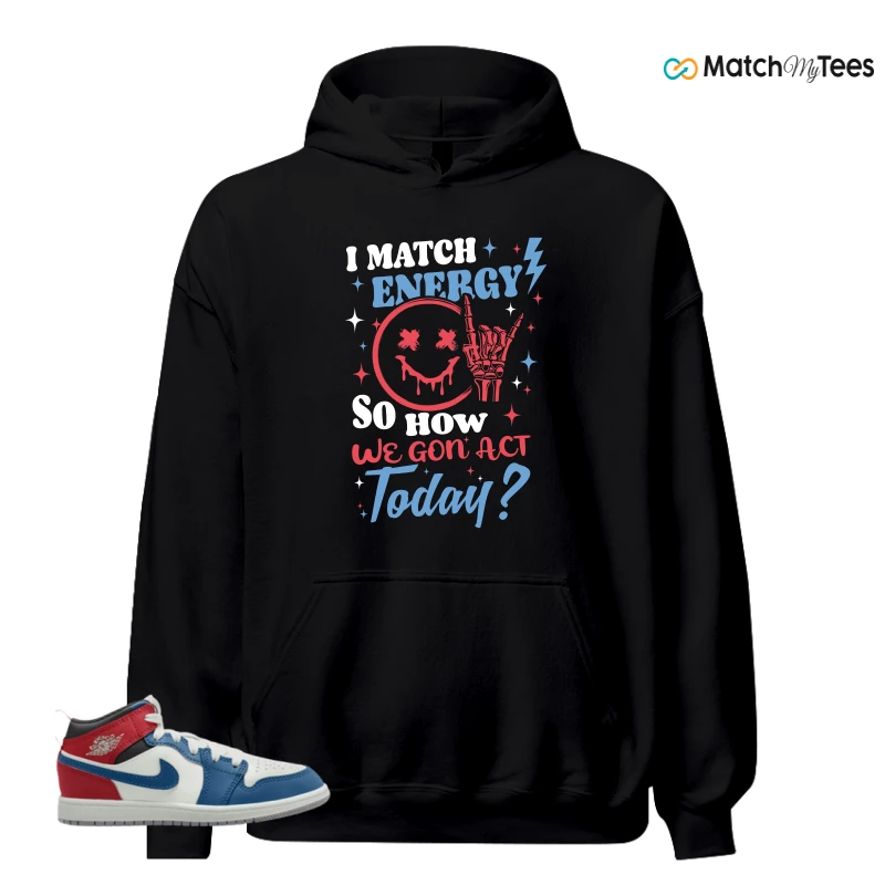 NIKE JORDAN 1 MID TRUE BLUE VARSITY RED (PS) SNEAKER Matching Tees hoodie