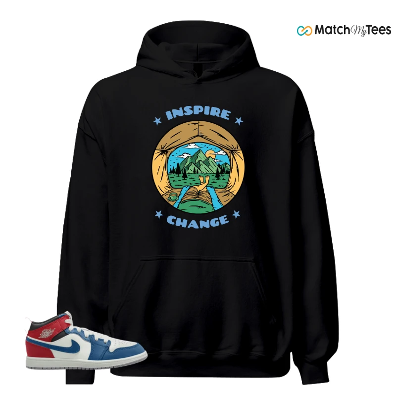 NIKE JORDAN 1 MID TRUE BLUE VARSITY RED (PS) SNEAKER Matching Tees hoodie