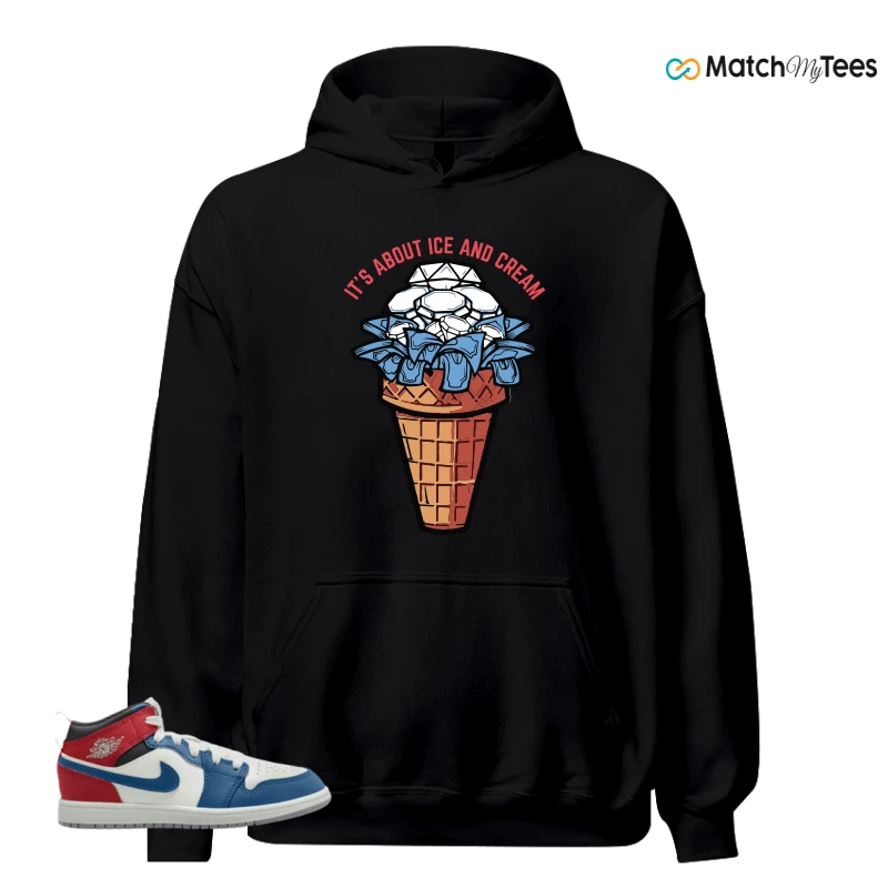 NIKE JORDAN 1 MID TRUE BLUE VARSITY RED (PS) SNEAKER Matching Tees hoodie