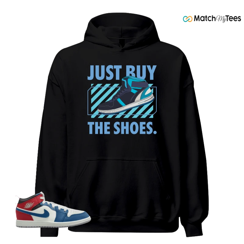 NIKE JORDAN 1 MID TRUE BLUE VARSITY RED (PS) SNEAKER Matching Tees hoodie