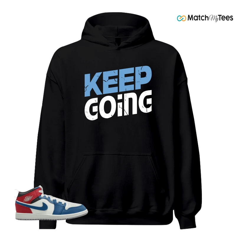 NIKE JORDAN 1 MID TRUE BLUE VARSITY RED (PS) SNEAKER Matching Tees hoodie