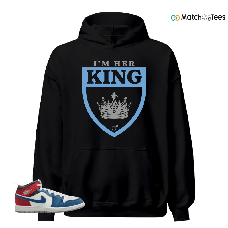 NIKE JORDAN 1 MID TRUE BLUE VARSITY RED (PS) SNEAKER Matching Tees hoodie