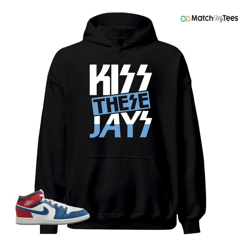 NIKE JORDAN 1 MID TRUE BLUE VARSITY RED (PS) SNEAKER Matching Tees hoodie