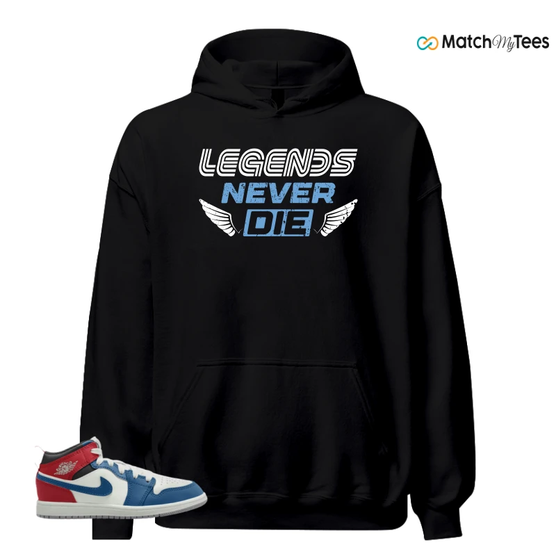NIKE JORDAN 1 MID TRUE BLUE VARSITY RED (PS) SNEAKER Matching Tees hoodie