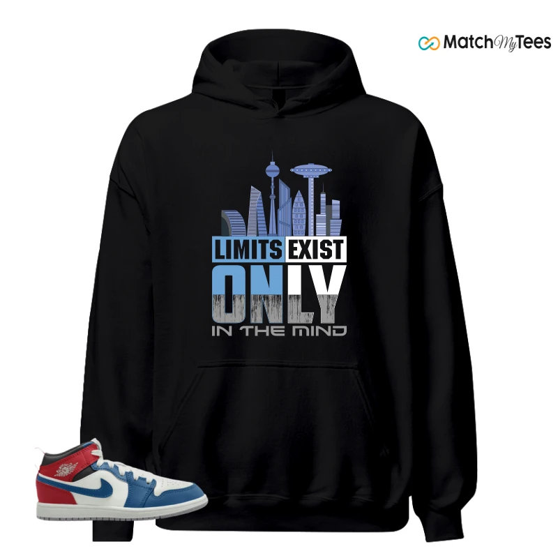 NIKE JORDAN 1 MID TRUE BLUE VARSITY RED (PS) SNEAKER Matching Tees hoodie