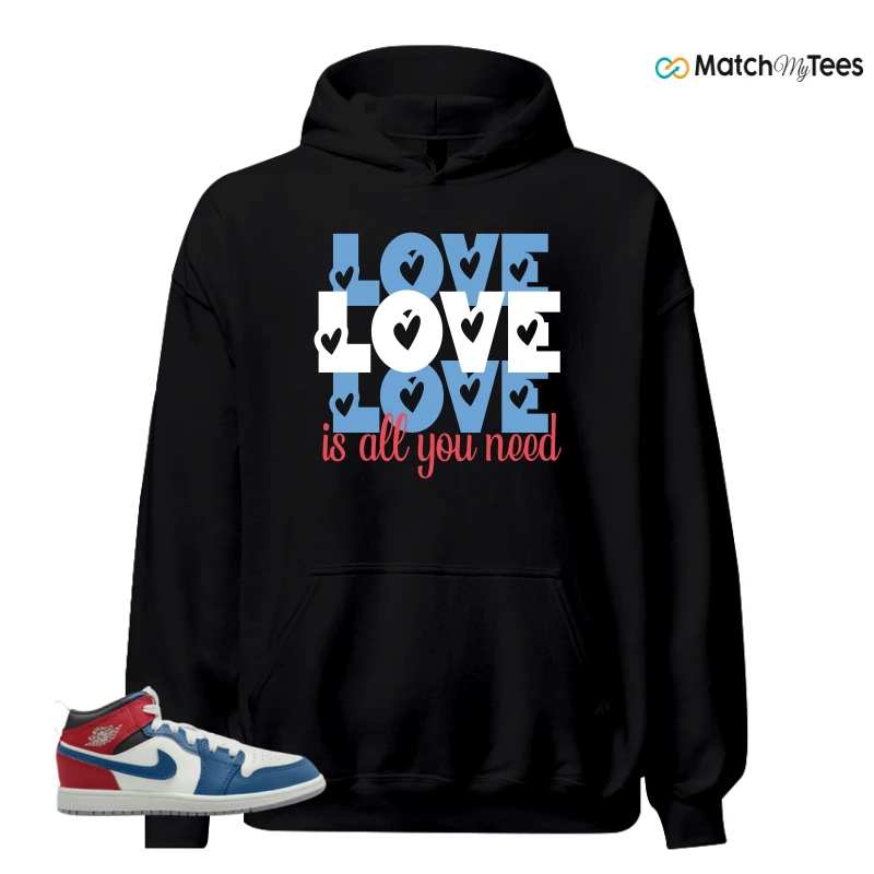 NIKE JORDAN 1 MID TRUE BLUE VARSITY RED (PS) SNEAKER Matching Tees hoodie