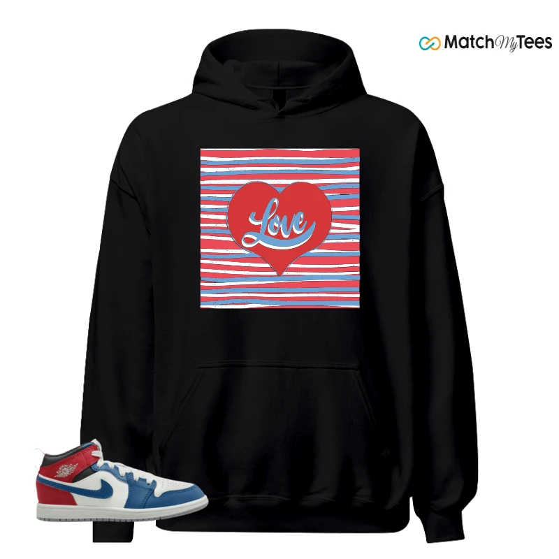NIKE JORDAN 1 MID TRUE BLUE VARSITY RED (PS) SNEAKER Matching Tees hoodie