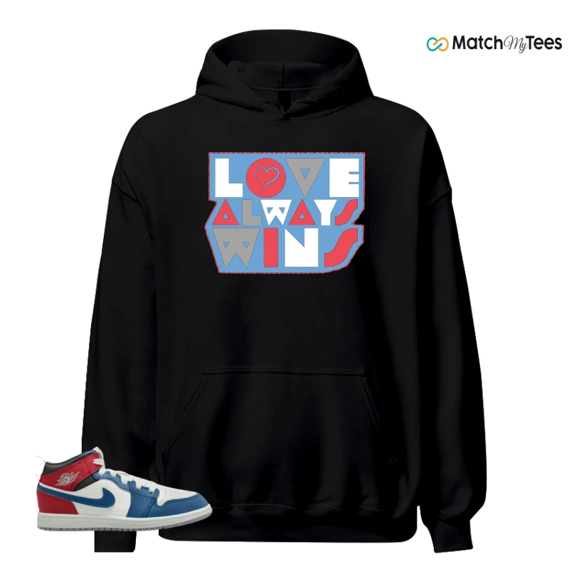 NIKE JORDAN 1 MID TRUE BLUE VARSITY RED (PS) SNEAKER Matching Tees hoodie