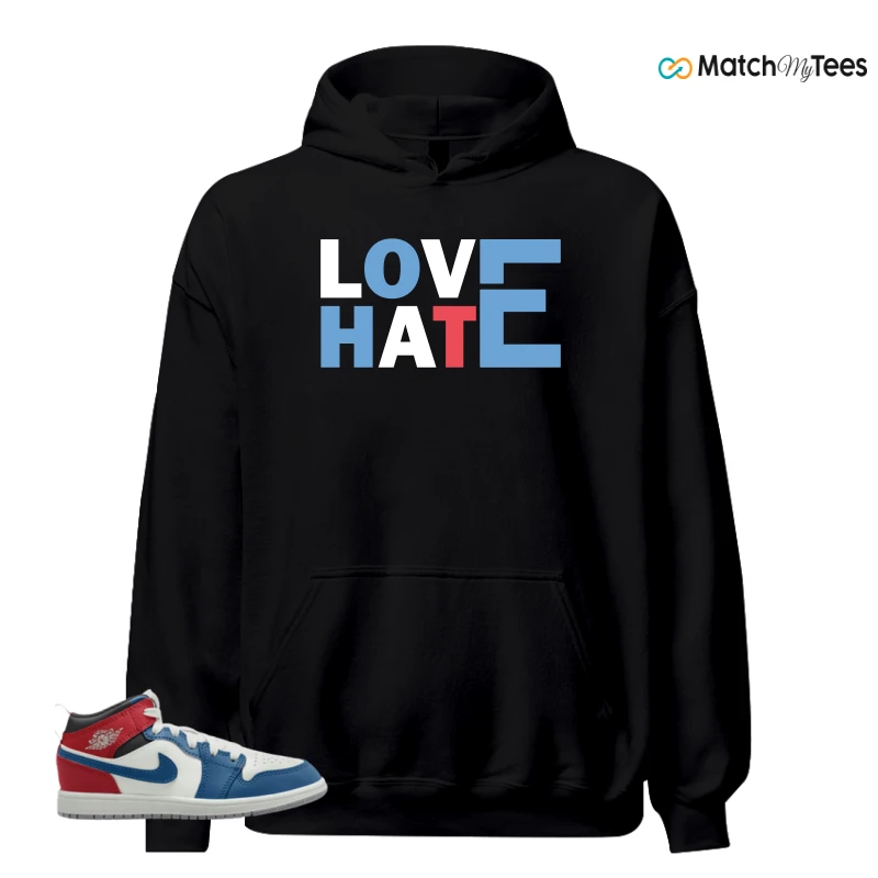 NIKE JORDAN 1 MID TRUE BLUE VARSITY RED (PS) SNEAKER Matching Tees hoodie