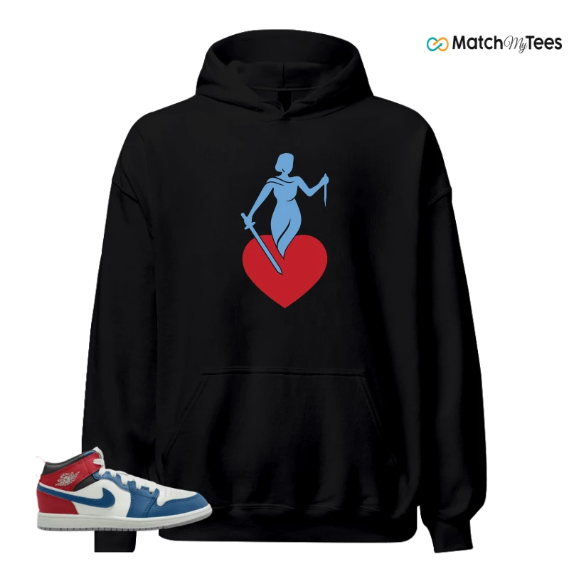 NIKE JORDAN 1 MID TRUE BLUE VARSITY RED (PS) SNEAKER Matching Tees hoodie