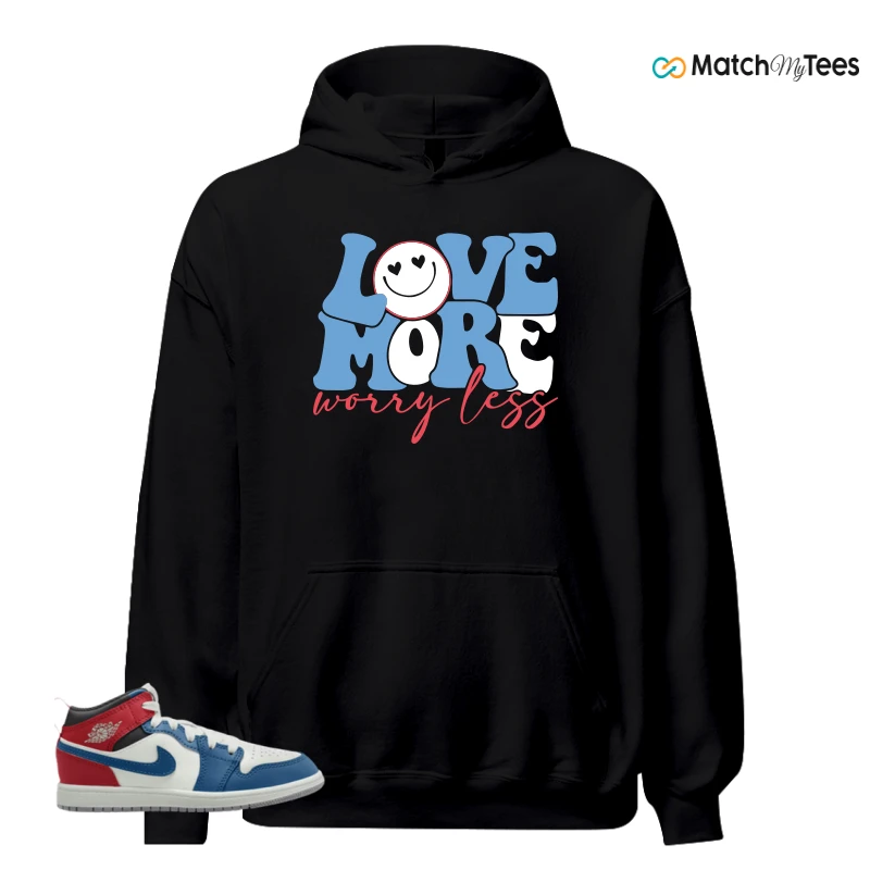 NIKE JORDAN 1 MID TRUE BLUE VARSITY RED (PS) SNEAKER Matching Tees hoodie