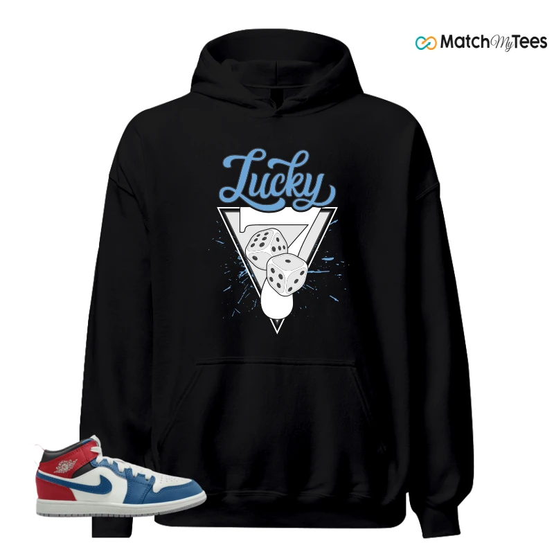 NIKE JORDAN 1 MID TRUE BLUE VARSITY RED (PS) SNEAKER Matching Tees hoodie