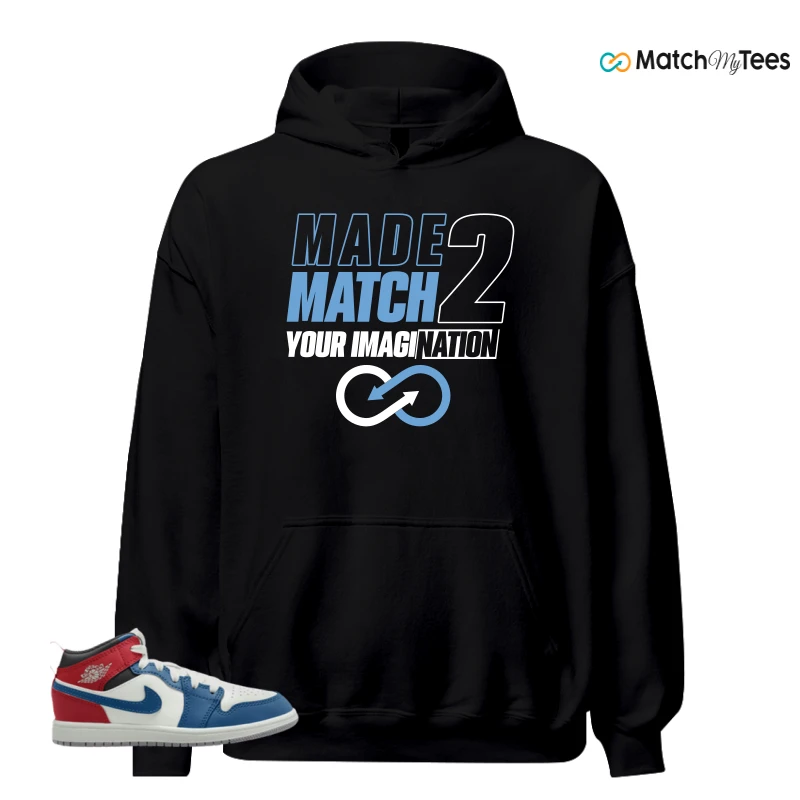 NIKE JORDAN 1 MID TRUE BLUE VARSITY RED (PS) SNEAKER Matching Tees hoodie