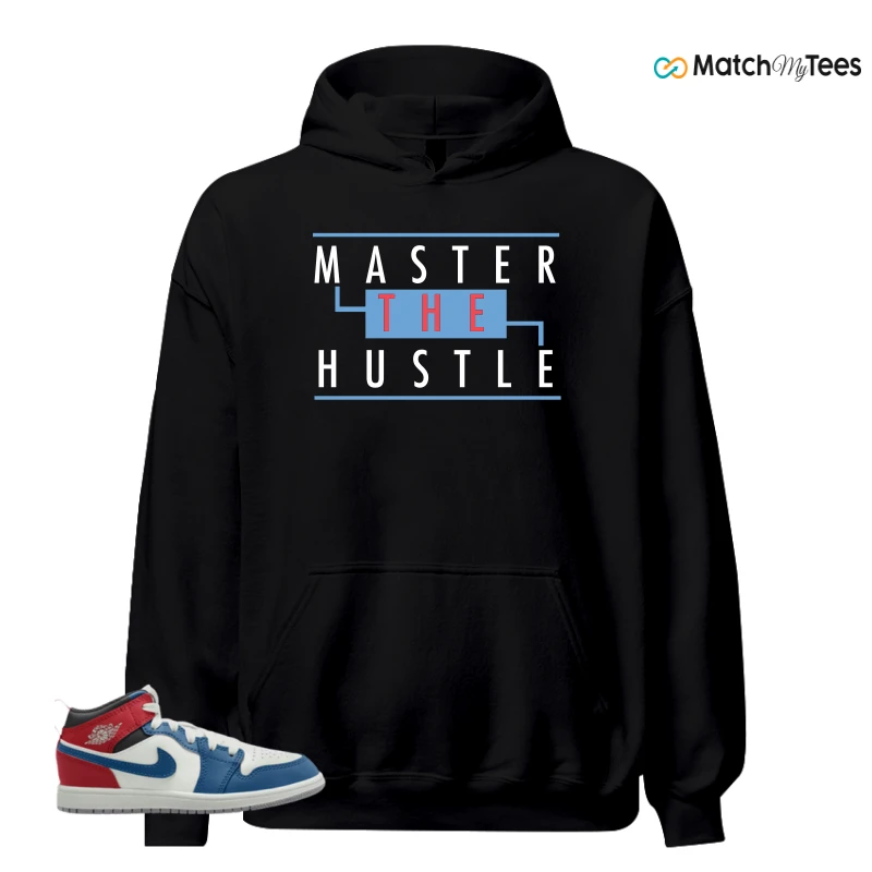 NIKE JORDAN 1 MID TRUE BLUE VARSITY RED (PS) SNEAKER Matching Tees hoodie