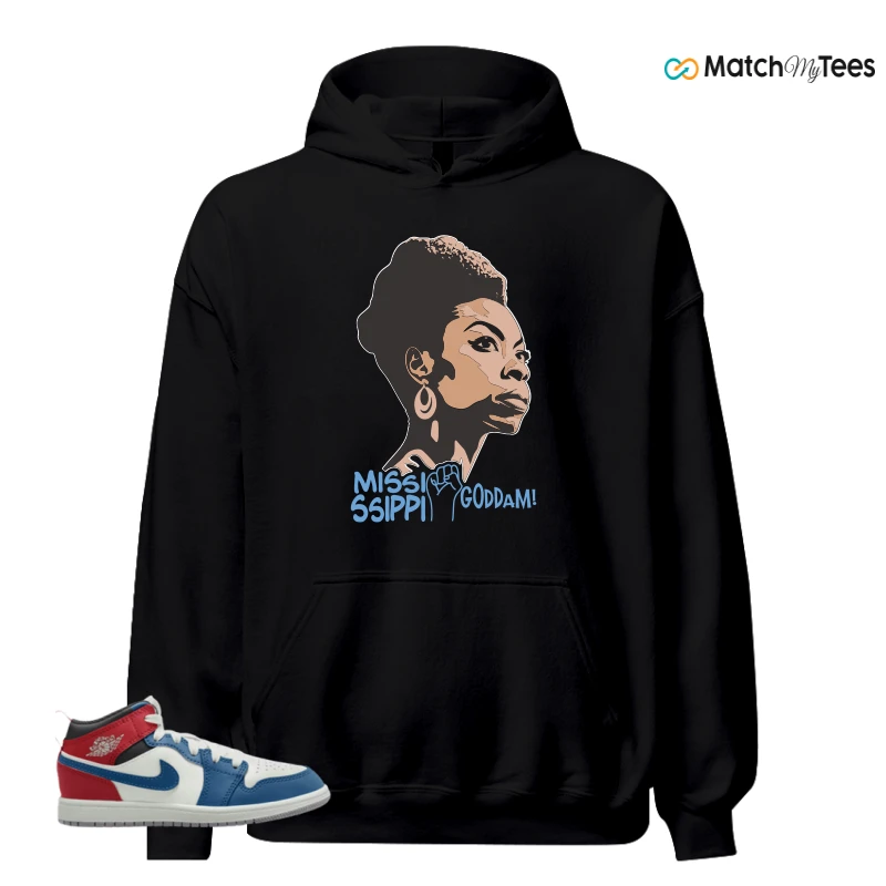 NIKE JORDAN 1 MID TRUE BLUE VARSITY RED (PS) SNEAKER Matching Tees hoodie