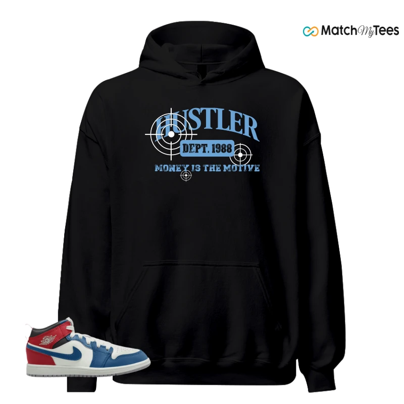 NIKE JORDAN 1 MID TRUE BLUE VARSITY RED (PS) SNEAKER Matching Tees hoodie