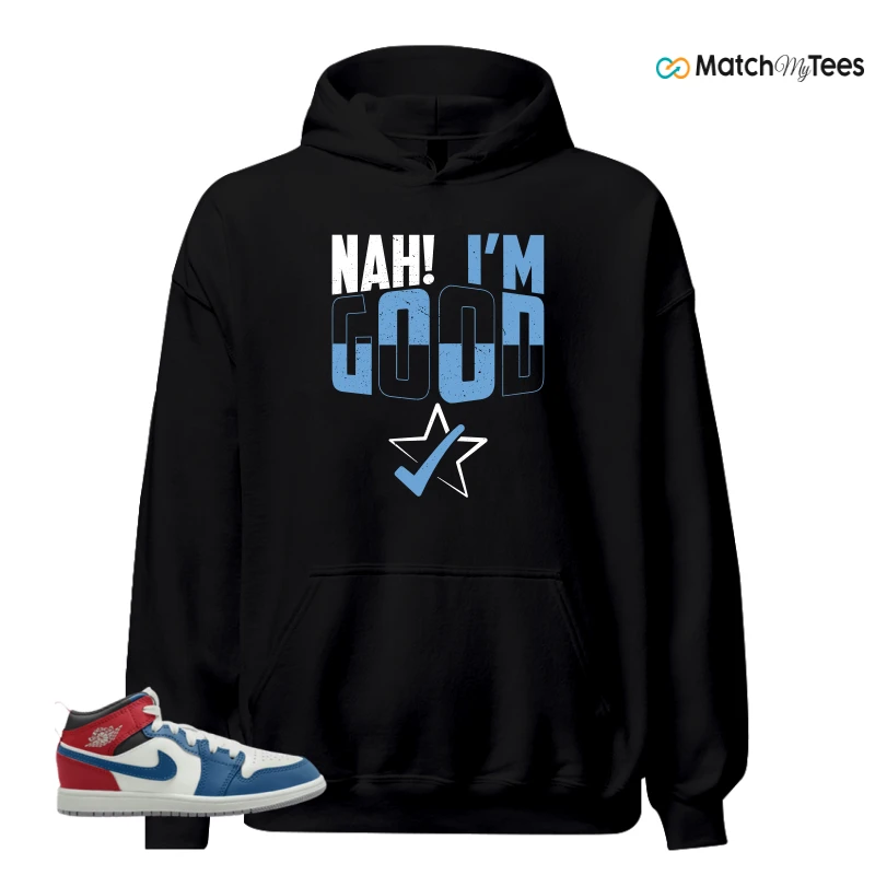 NIKE JORDAN 1 MID TRUE BLUE VARSITY RED (PS) SNEAKER Matching Tees hoodie