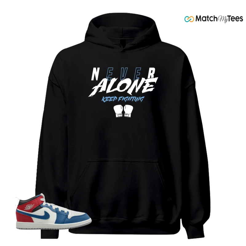 NIKE JORDAN 1 MID TRUE BLUE VARSITY RED (PS) SNEAKER Matching Tees hoodie