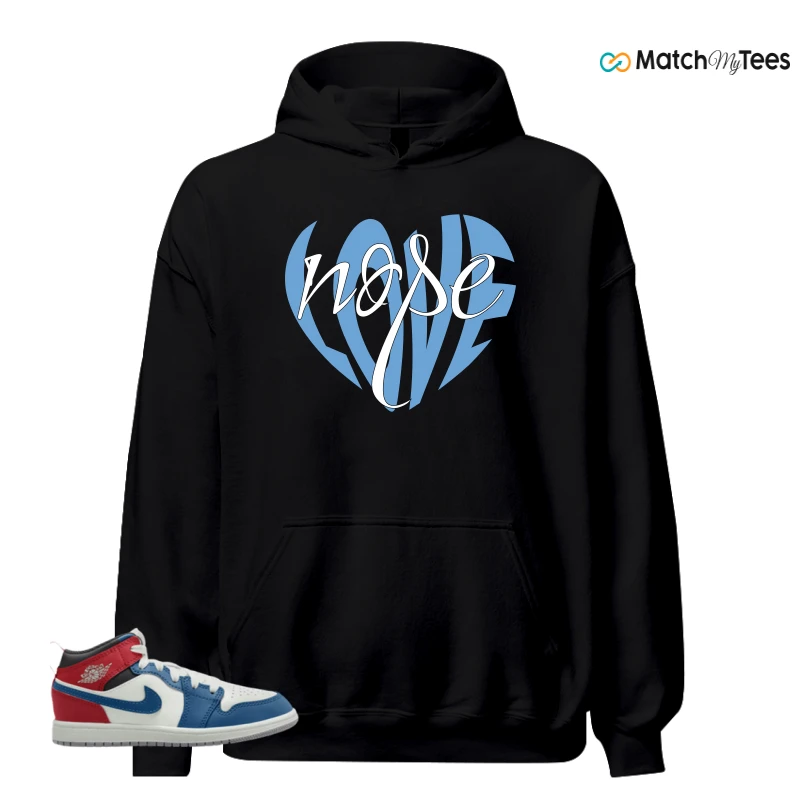 NIKE JORDAN 1 MID TRUE BLUE VARSITY RED (PS) SNEAKER Matching Tees hoodie