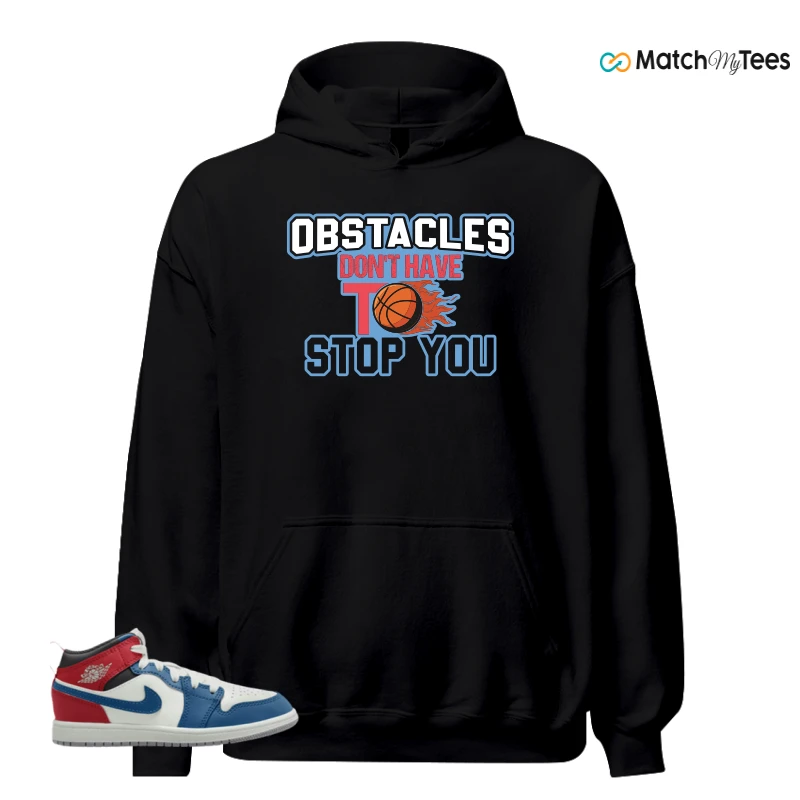 NIKE JORDAN 1 MID TRUE BLUE VARSITY RED (PS) SNEAKER Matching Tees hoodie