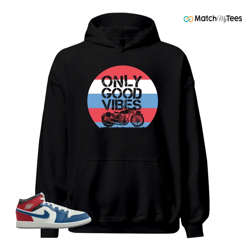 NIKE JORDAN 1 MID TRUE BLUE VARSITY RED (PS) SNEAKER Matching Tees hoodie