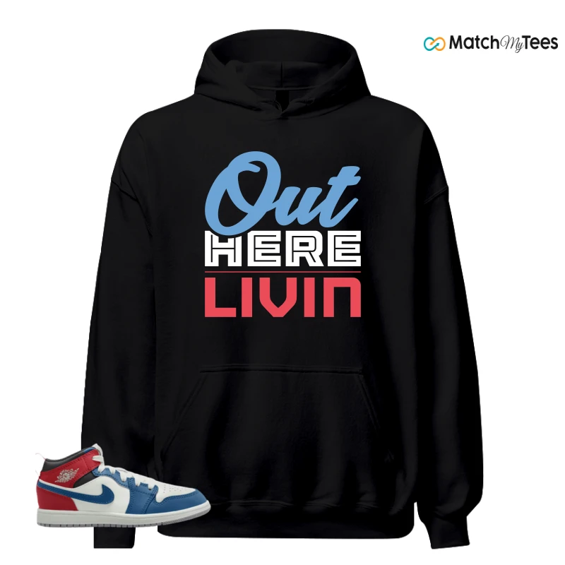 NIKE JORDAN 1 MID TRUE BLUE VARSITY RED (PS) SNEAKER Matching Tees hoodie