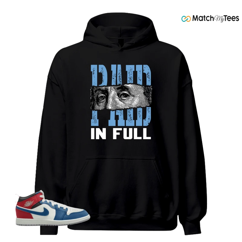 NIKE JORDAN 1 MID TRUE BLUE VARSITY RED (PS) SNEAKER Matching Tees hoodie