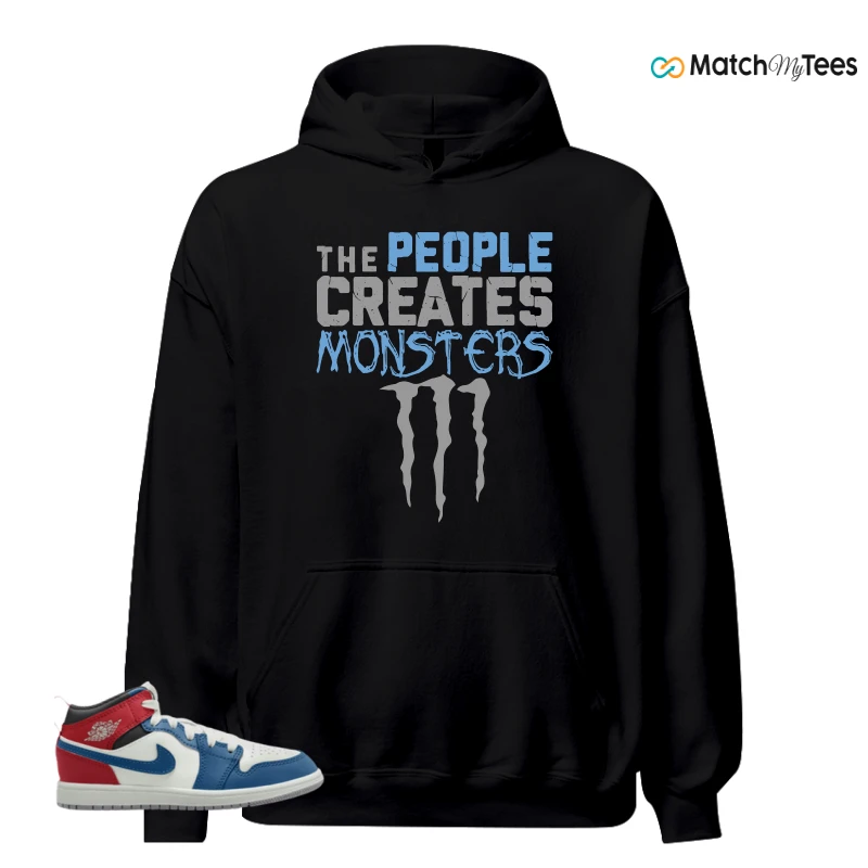 NIKE JORDAN 1 MID TRUE BLUE VARSITY RED (PS) SNEAKER Matching Tees hoodie