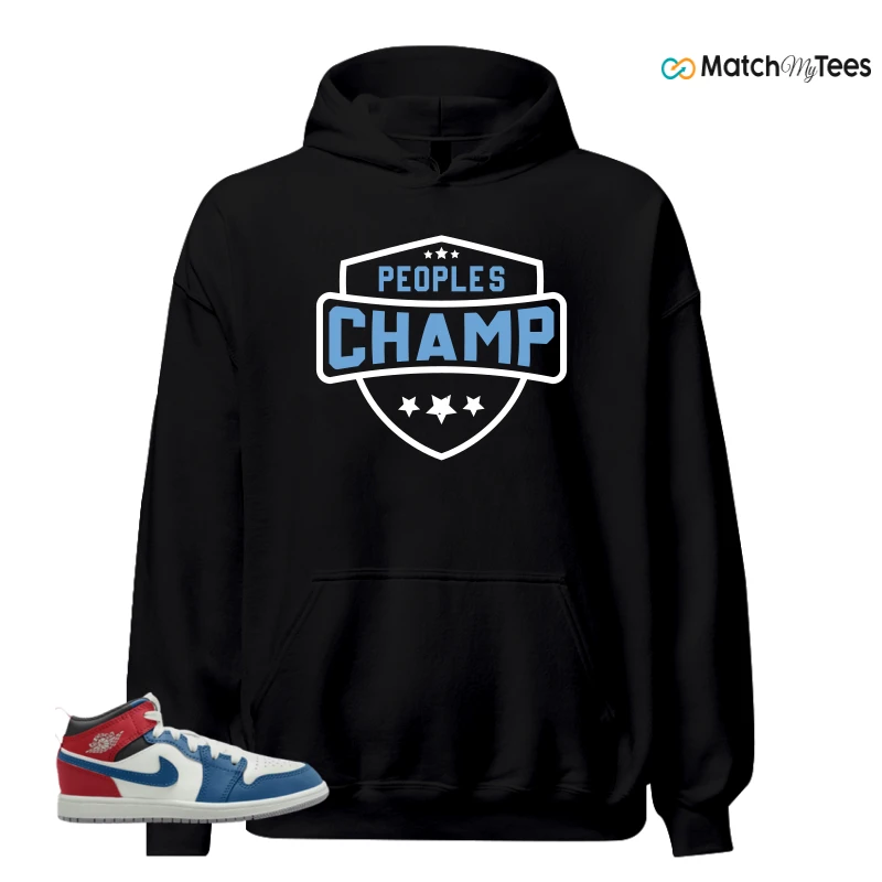 NIKE JORDAN 1 MID TRUE BLUE VARSITY RED (PS) SNEAKER Matching Tees hoodie
